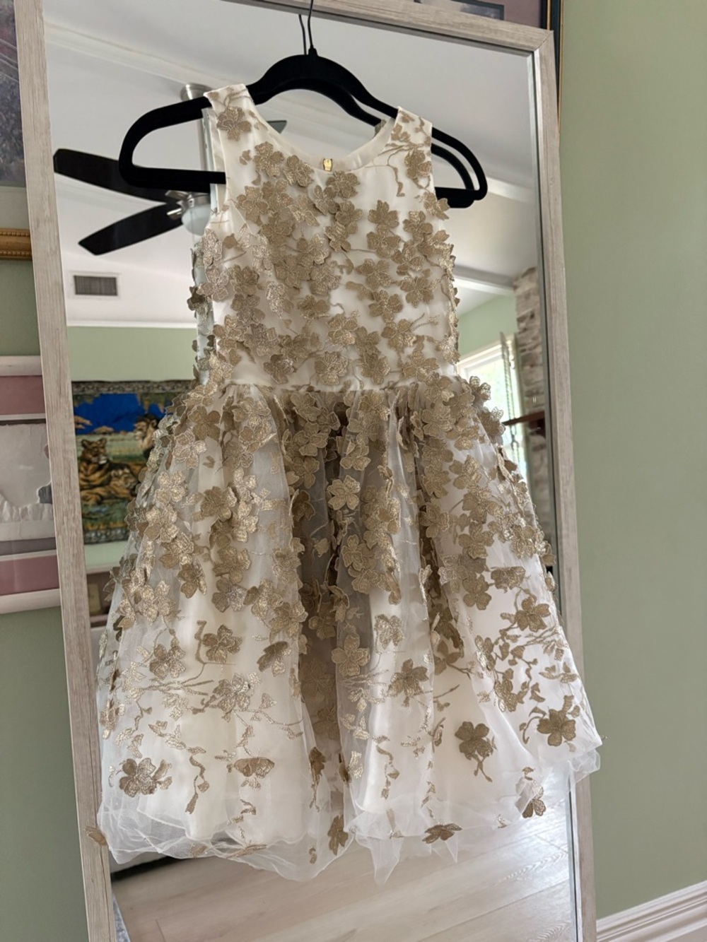 Zoe Ltd Ivory and Gold Floral Tulle Party Dress